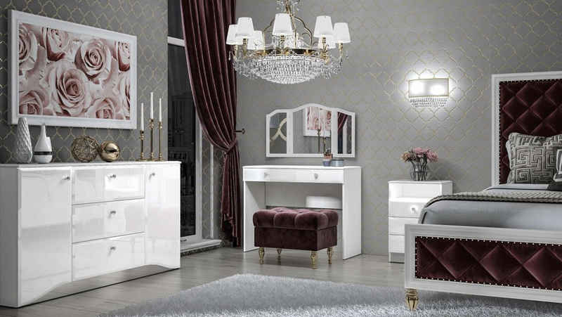 Stylefy Schlafzimmer-Set Grace Weiß Weiß Hochglanz, (Komplett Schlafzimmer, Set (3-St), Design