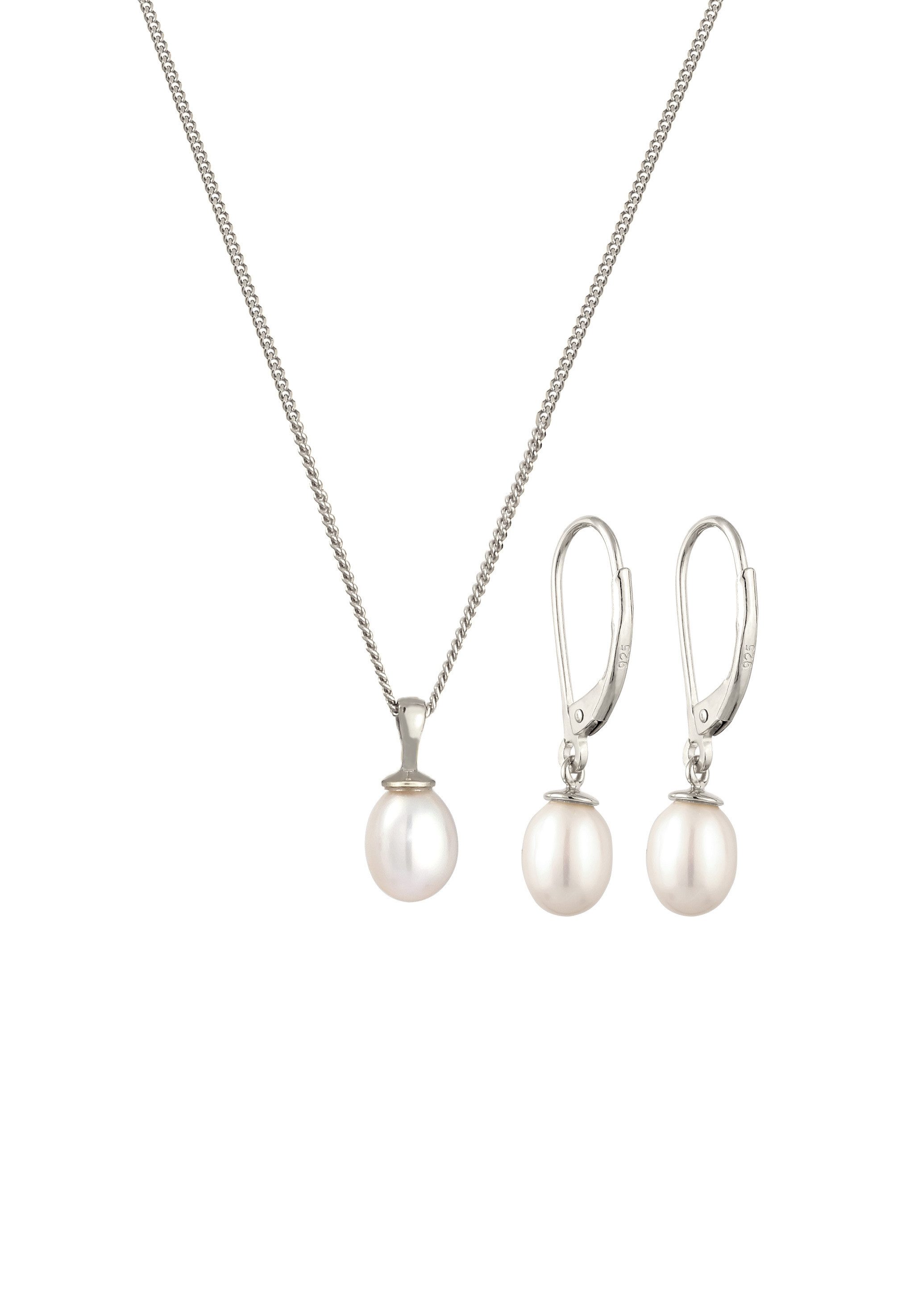 Elli Schmuckset Süßwasserperlen Weiß 925 Sterling Silber