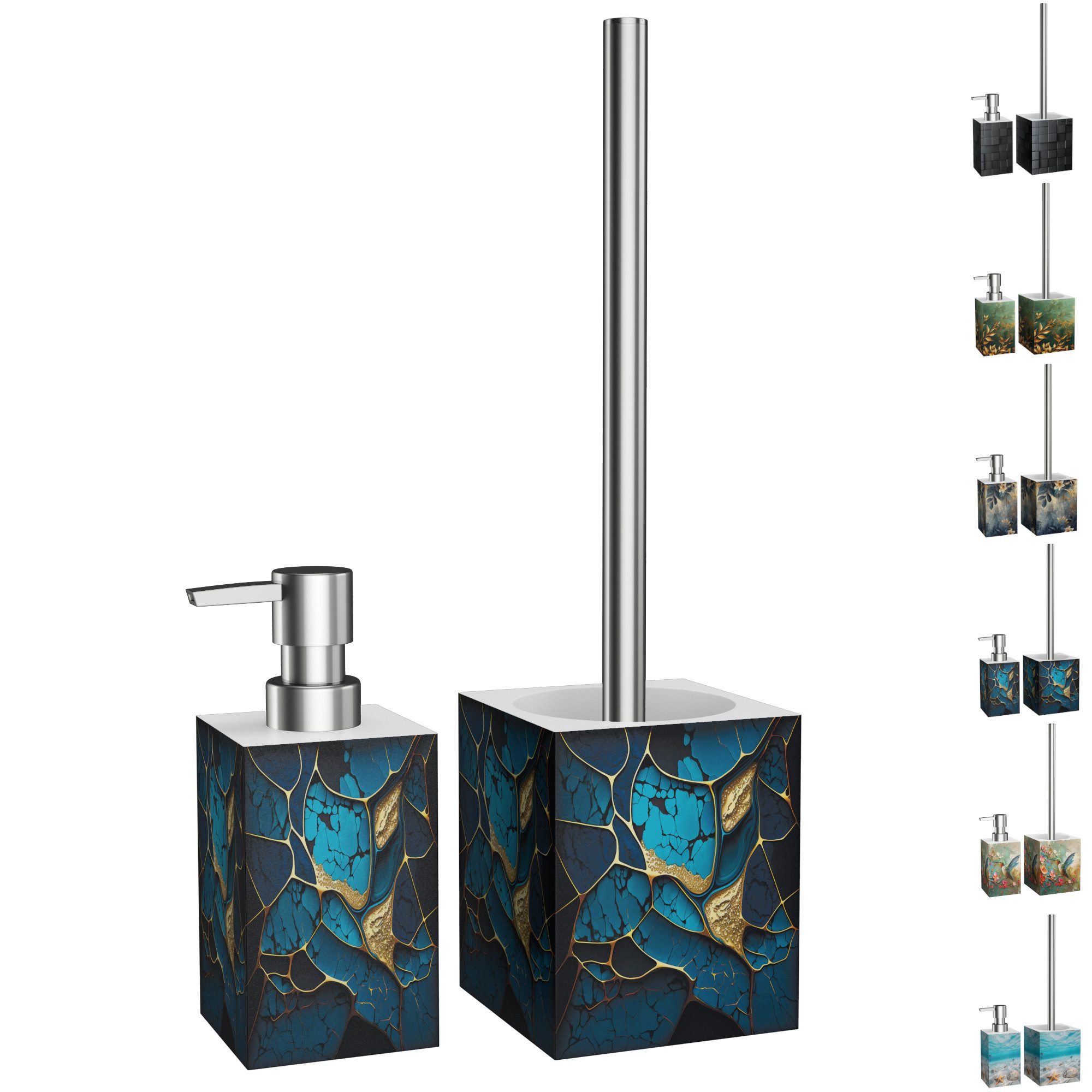 Sanilo Badaccessoire-Set mit Motiv, viele schöne Seifenspender und WC Bürsten zur Auswahl, Klobürste mit auswechselbaren Bürstenkopf, 2 tlg., 2-tlg., Desinfektionsspender mit stabiler Pumpe, hochwertig & modern