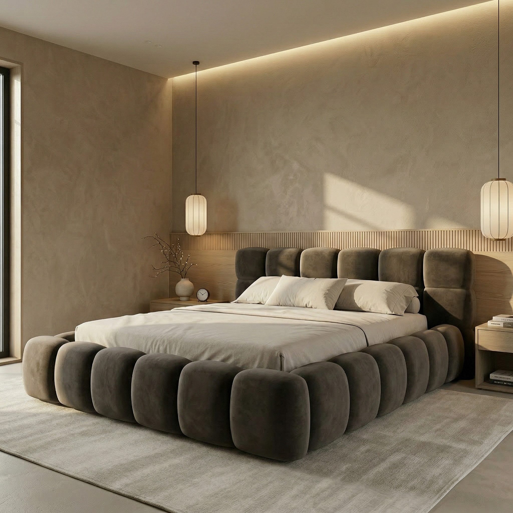 yourhouse24 Polsterbett BOSTON Slim aus Samt, Designer-Bett im Low-Seating Look, Platzsparendes Slim-Format mit großem Bettkasten & 95cm Kopfteil – Bild 2 von 5