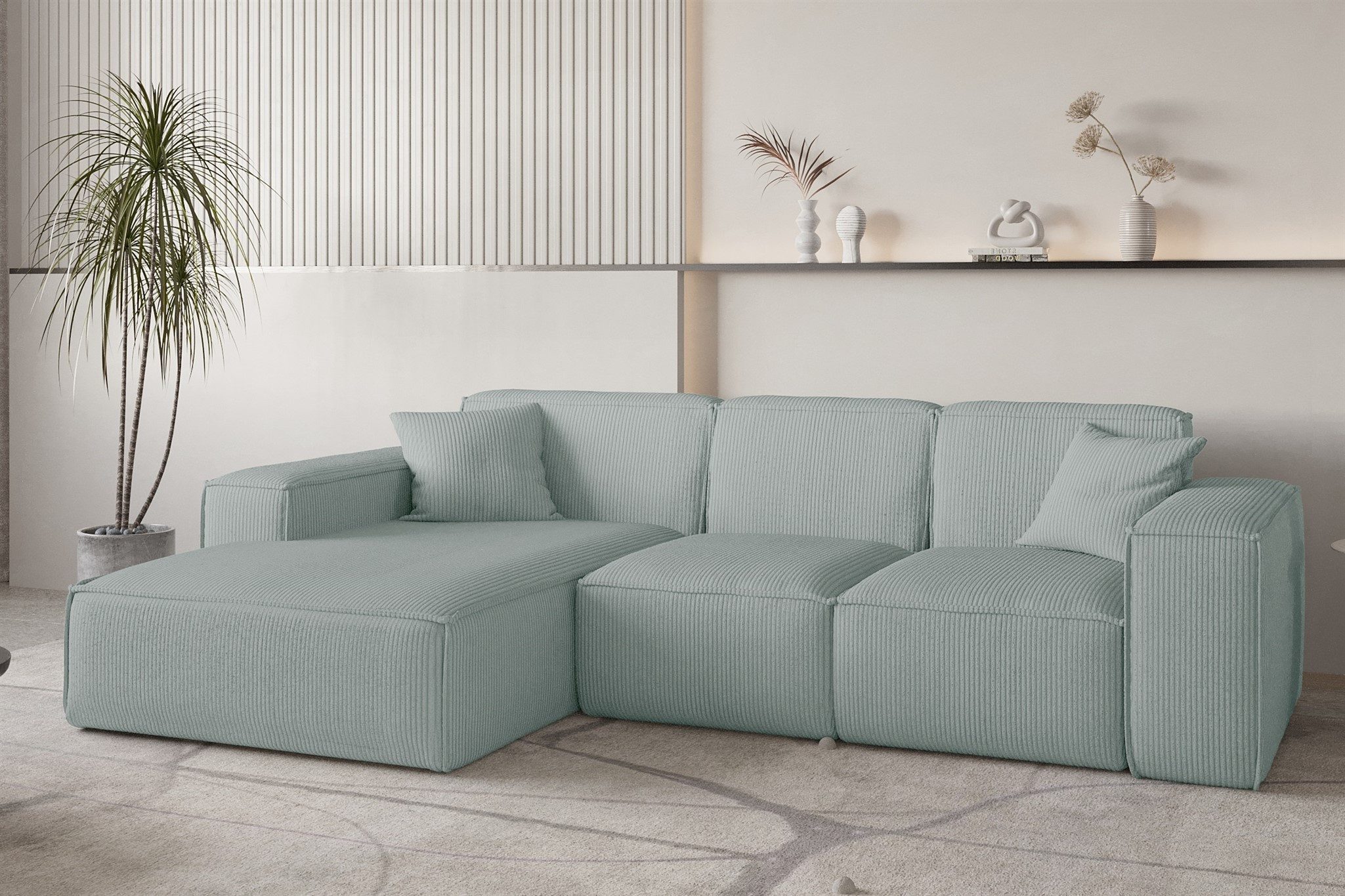 Fun Möbel Ecksofa Designersofa CELES PREMIUM in Stoff Scala, Ottomane Rechts oder Links, inkl. 2 Zierkissen