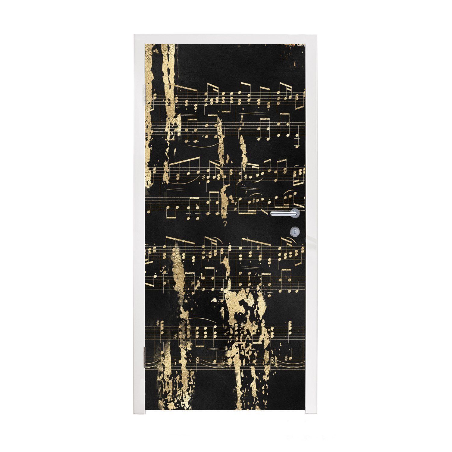 75x205 - bedruckt, Türaufkleber, Schwarz, Gold MuchoWow Matt, Tür, (1 Fototapete Musik Türtapete St), - cm für