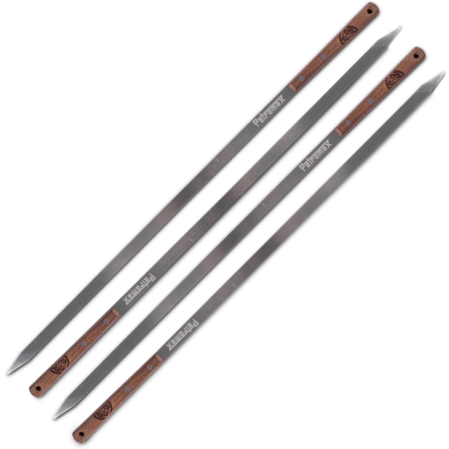 Petromax Grillspieß 4er Set, Spieß Edelstahl, Griff Walnussholz (Spar-Set, 4-St., 4 x Grillspieße), geeignet für Fleisch, Gemüse, Schaschlik, BBQ