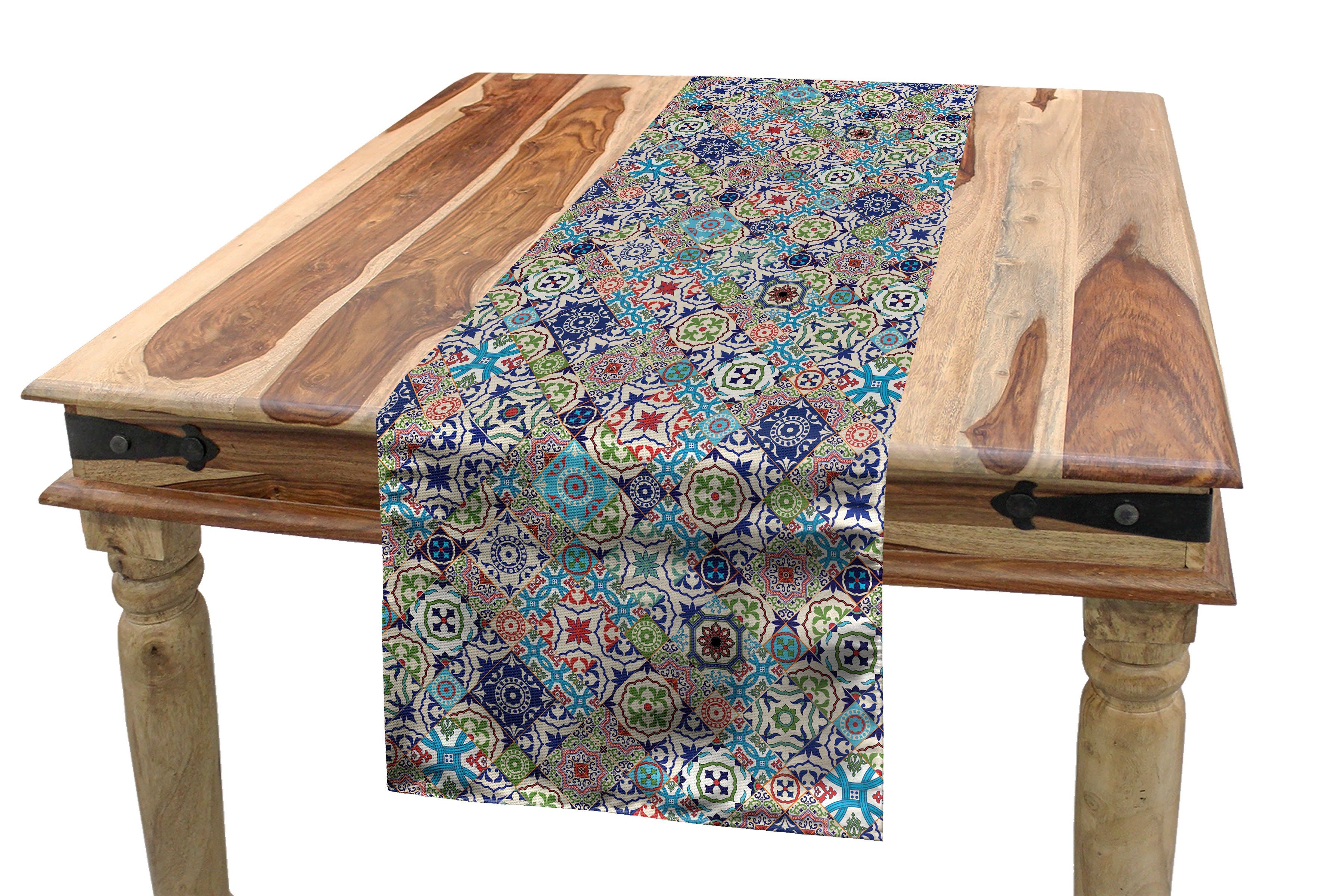 Abakuhaus Tischläufer Esszimmer Küche Rechteckiger Dekorativer Tischläufer, marokkanisch Bunte Blumen Set