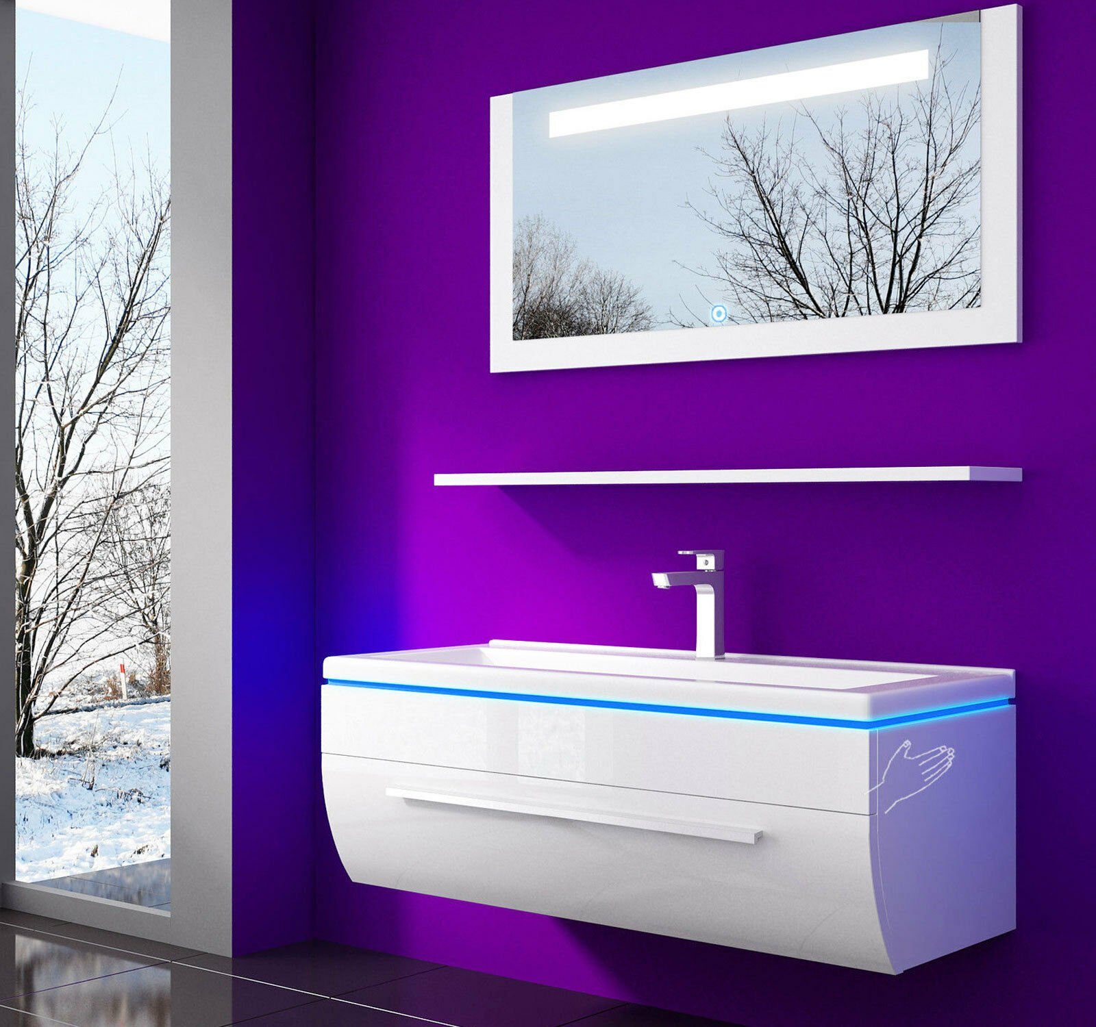 Homeline Badmöbel-Set Badmöbel Set montiert Schwarz oder Weiß Hochglanz Bad günstig online kaufen