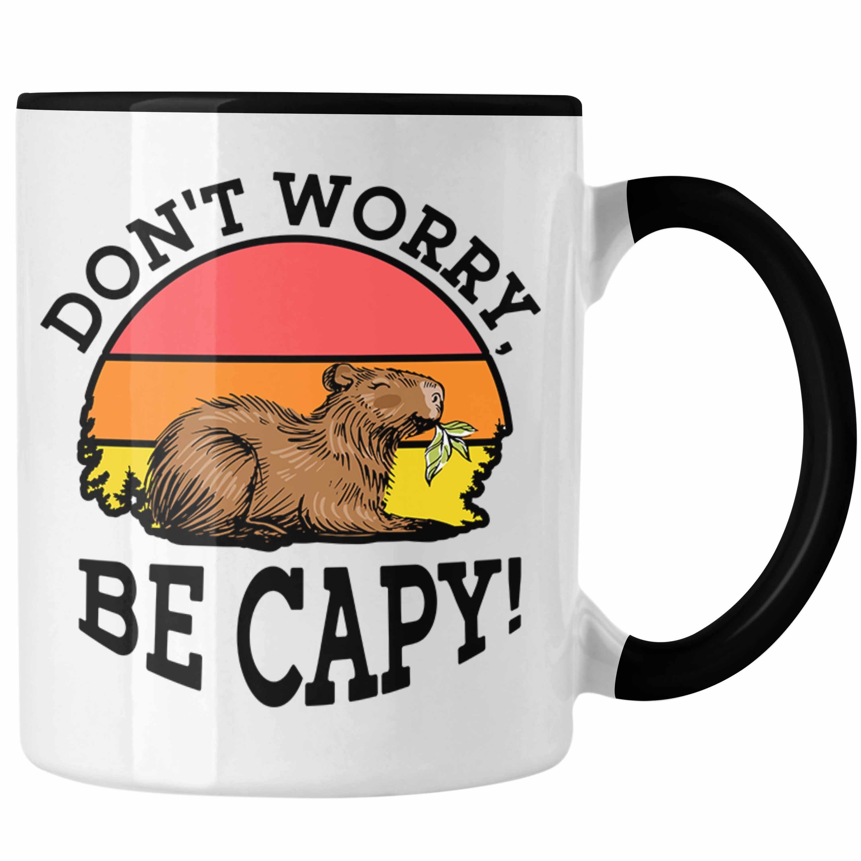 Trendation Tasse Lustige Tasse "Don't lustiges Capybara-Li Cappy" Be für Schwarz Geschenk Worry