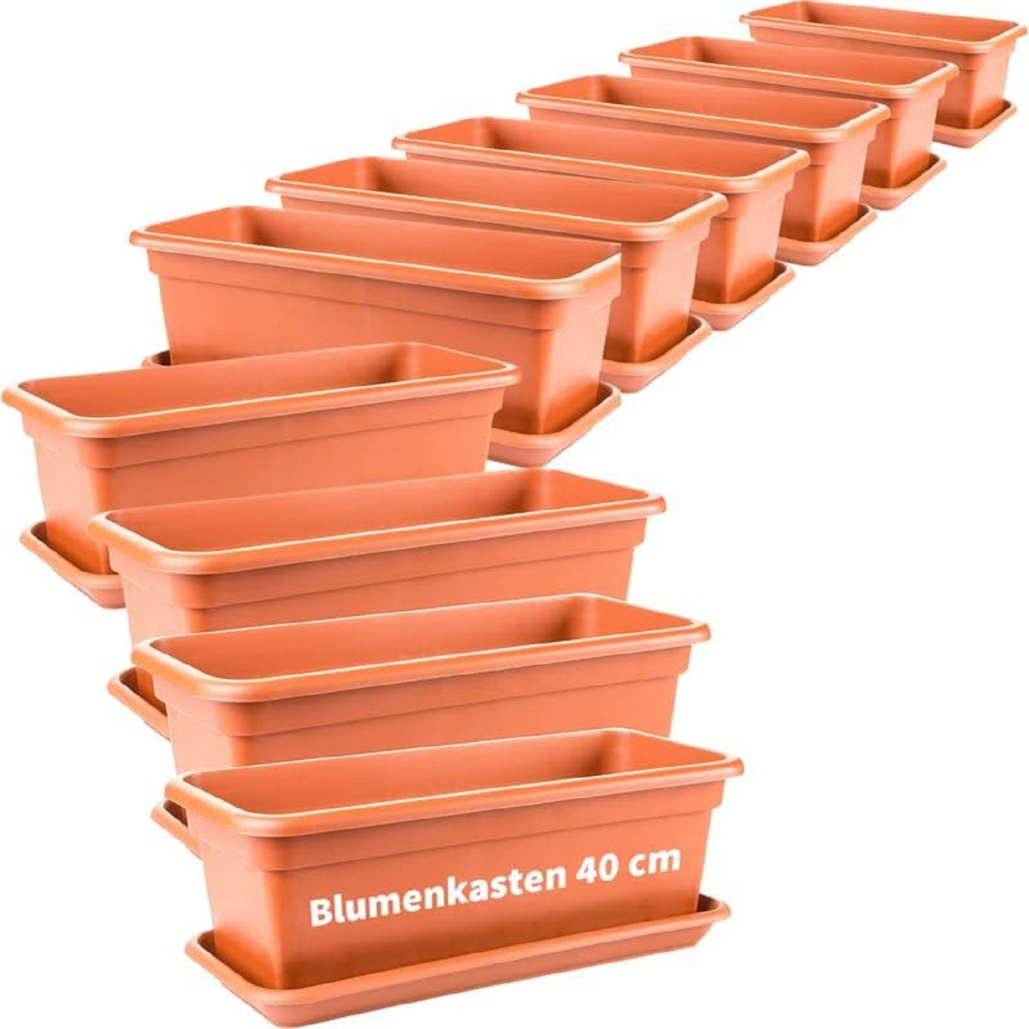 2friends Blumenkasten 10er Set, mit Untersetzer aus Kunststoff 40T x 17B x 14H cm, Balkon Blumenkasten Terracotta