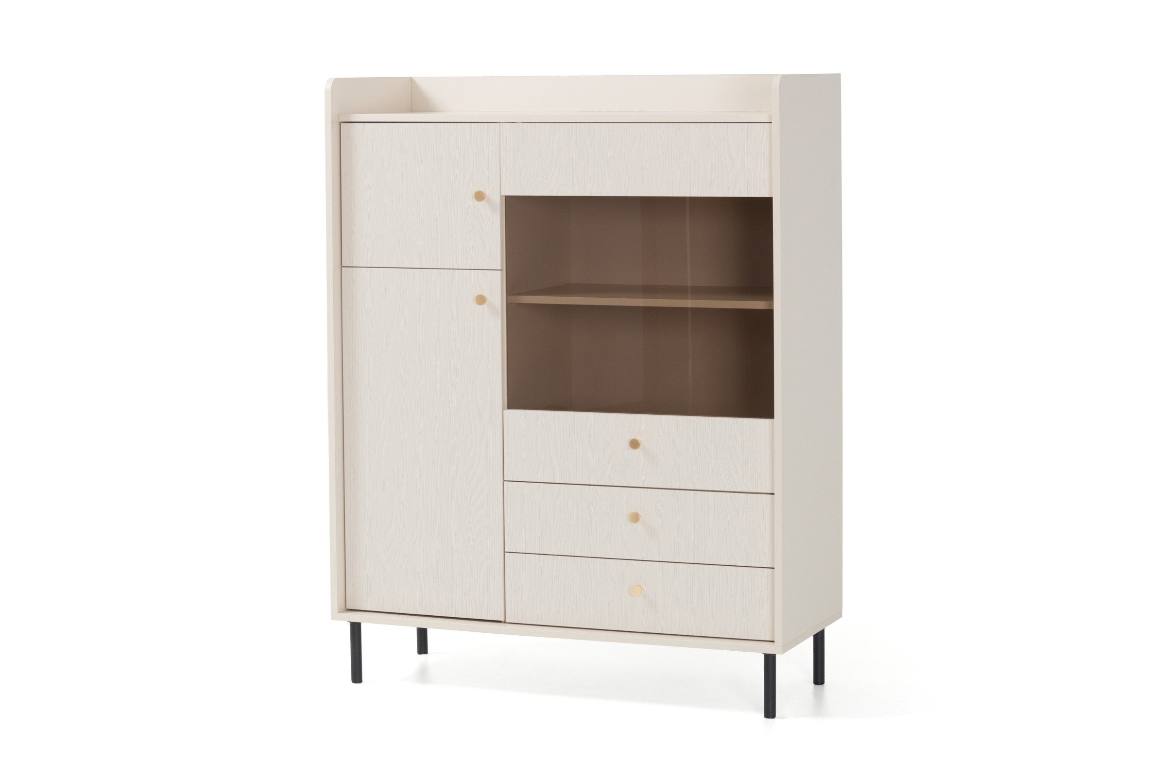Deine Möbel 24 Glasvitrine GEORGIA 02 Vitrine Kommode Sideborad 103,5 / 133 / 42 cm (B/H/T) (Set, 3-St., Wohnzimmer) GEORGIA-Kollektion Beige Sandbeige