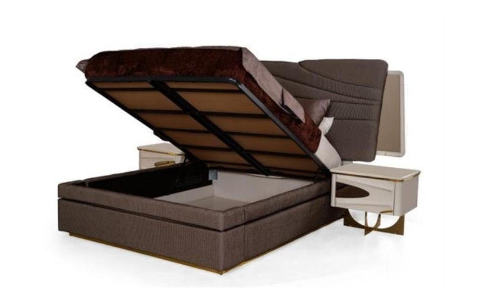 Modern Bett Schlafzimmer-Set, Garnitur Doppelbett (Bett/2x JVmoebel Nachttische/Kleiderschrank), Set Schlafzimmer Grau 4tlg Luxus