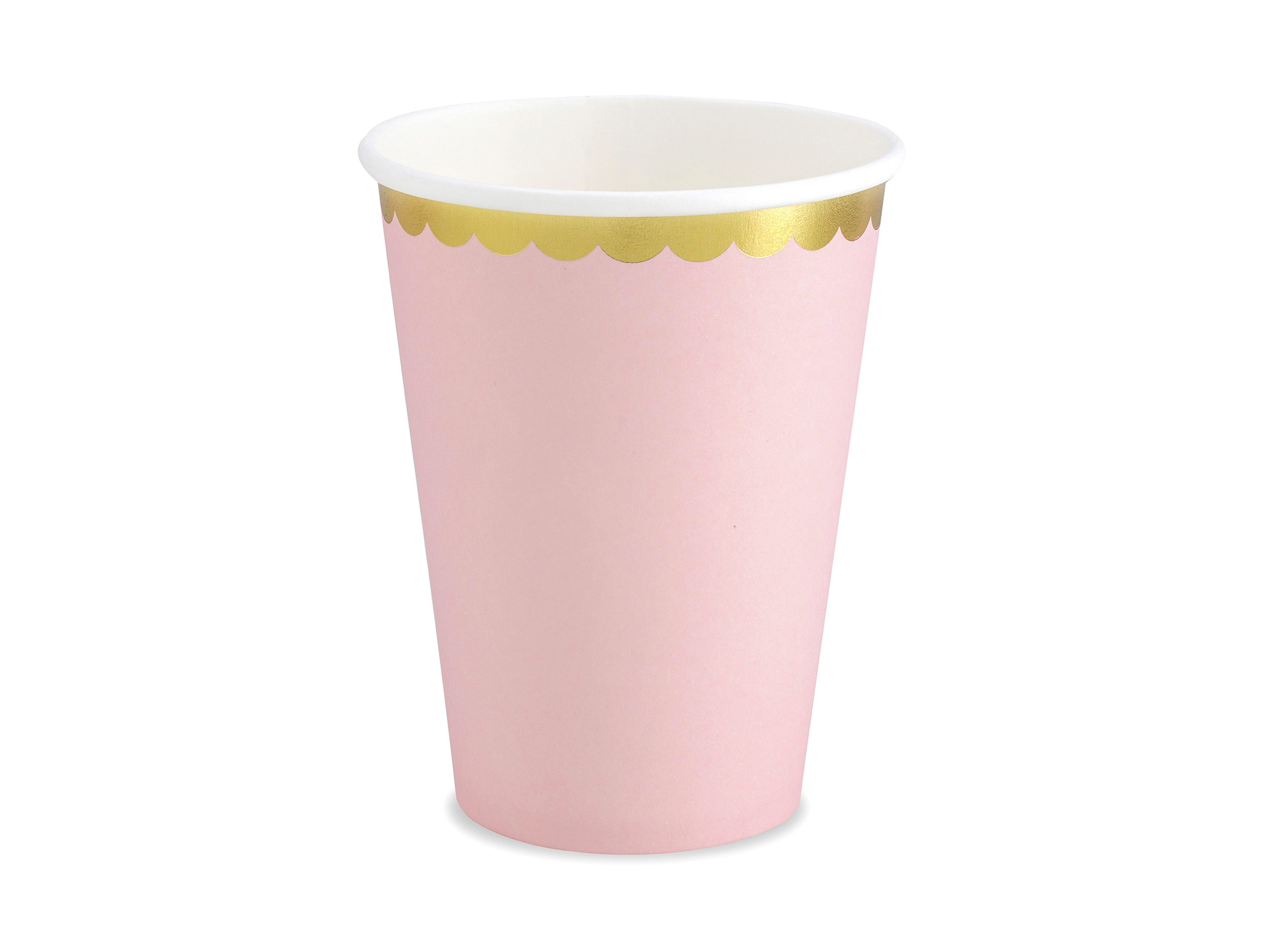 partydeco Einwegbecher Pappbecher Goldrand 220ml/6Stk. Rosa, Papier, Pappe
