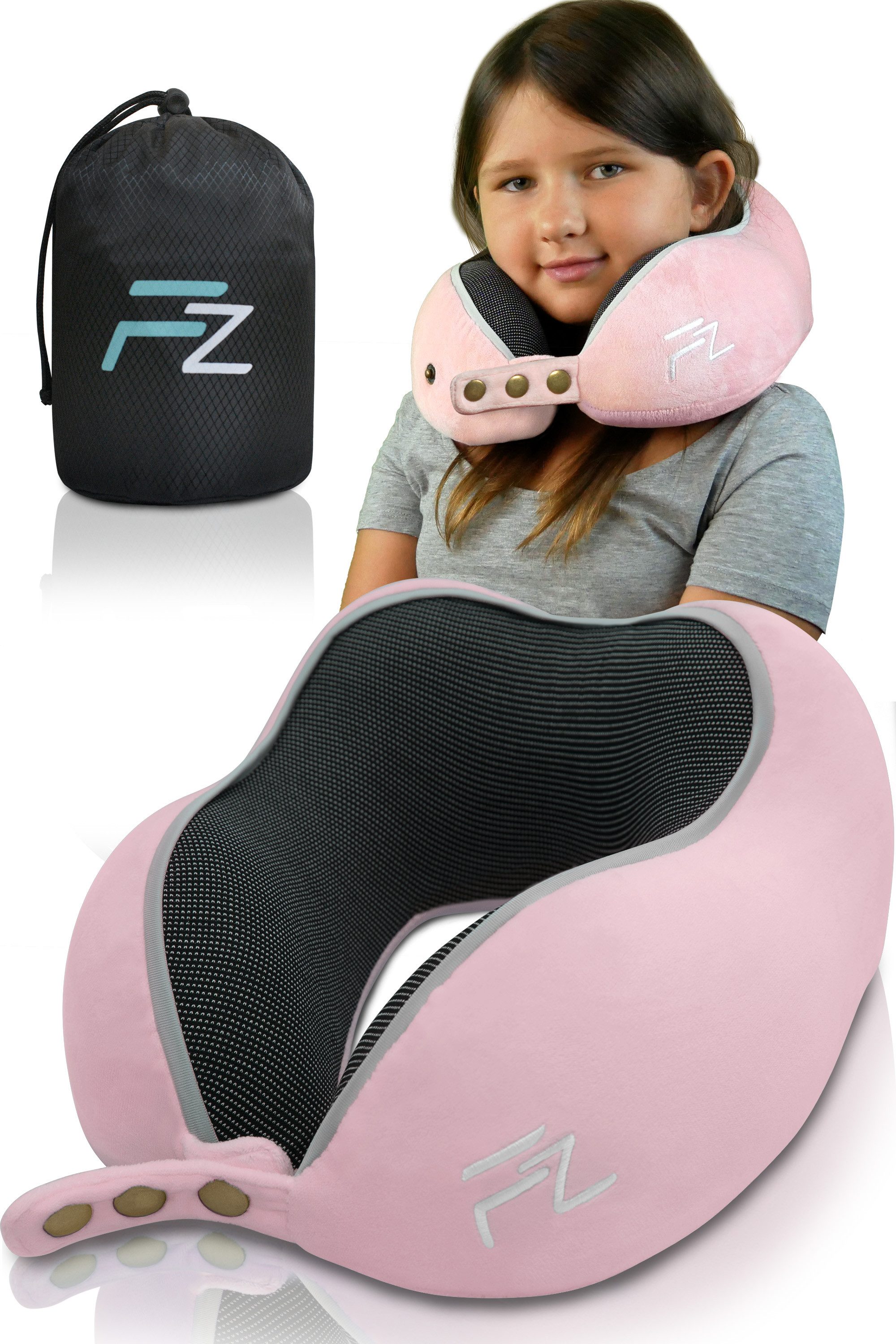 FLOWZOOM Nackenhörnchen COMFY KIDS - Nackenkissen Kinder - Reisekissen Kinder Memory-Schaum, Kinder-Reisekissen Memory-Foam - Nackenhörnchen Kinder