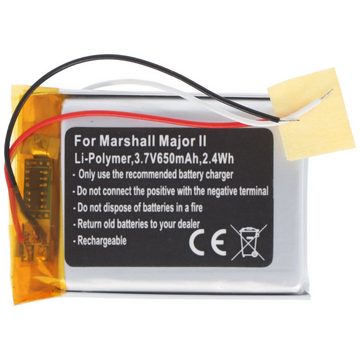 AccuCell Akku passend für Marshall Major II, Li-Polymer, 3,7V, 650mAh, 2,4Wh, Akku 650 mAh (3,7 V)