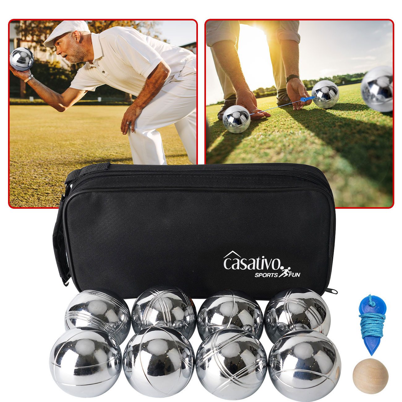 Outdoor-Spielzeug Boule & Pétanque Set inkl. 8 Metallkugeln Boccia Spiel für 4 Spieler