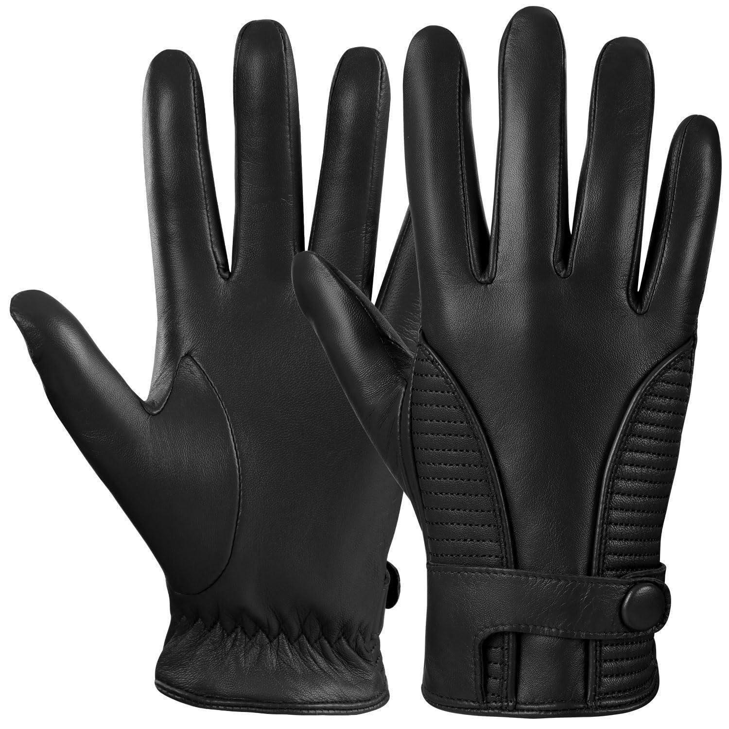 LuxusKollektion Lederhandschuhe Herren Lederhandschuhe gefüttert Schwarz (1-St)