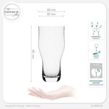 IMPERIAL glass Bierglas Pint Biergläser Set 6 Stück 500ml (max 690ml), Glas, Pintgläser aus Crystalline Glas 0,6L Spülmaschinenfest Nonic Pint