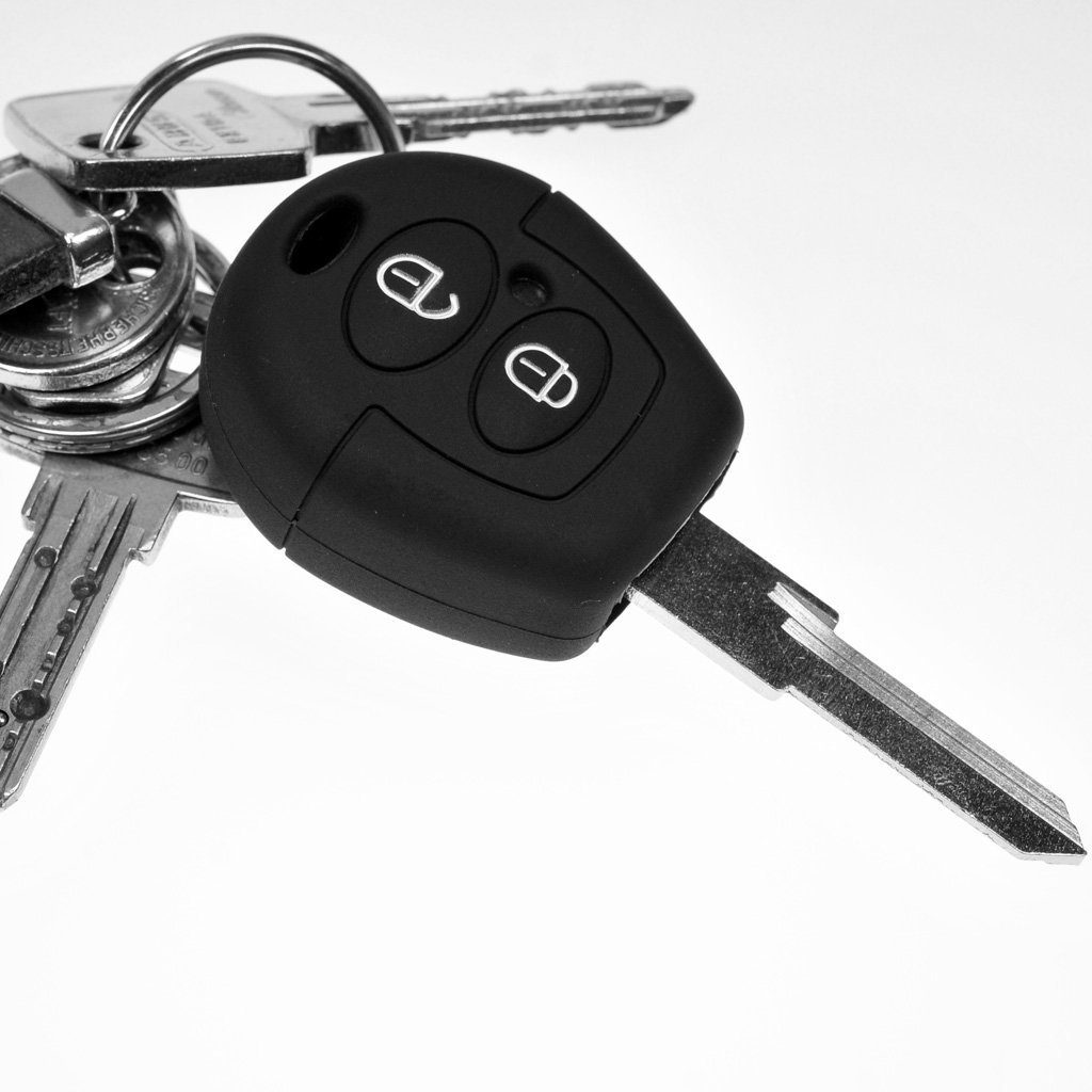 mt-key Schlüsseltasche Autoschlüssel Skoda Schwarz, Fox für Tasten Fernbedienung 2 VW SEAT Cordoba Silikon Schutzhülle T4 Softcase Polo Sharan