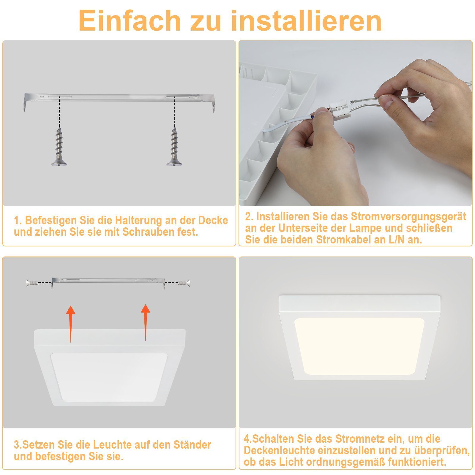 ZMH LED Deckenleuchte Wohnzimmer ∅23CM Weiß Modern 18W Deckenlampe Kinderzimmer, LED fest integriert, Neutralweiß, 4000K Flurlampe für Küche Büro Esszimmer – Bild 4 von 4