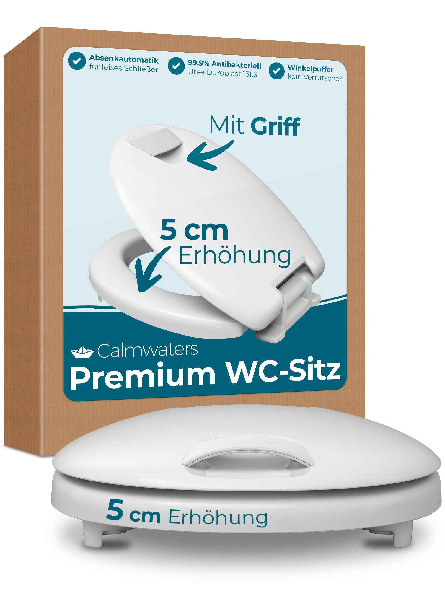 Calmwaters WC-Sitz Erhöht, +5cm Erhöhung, Griff, Absenkautomatik, Made in E günstig online kaufen
