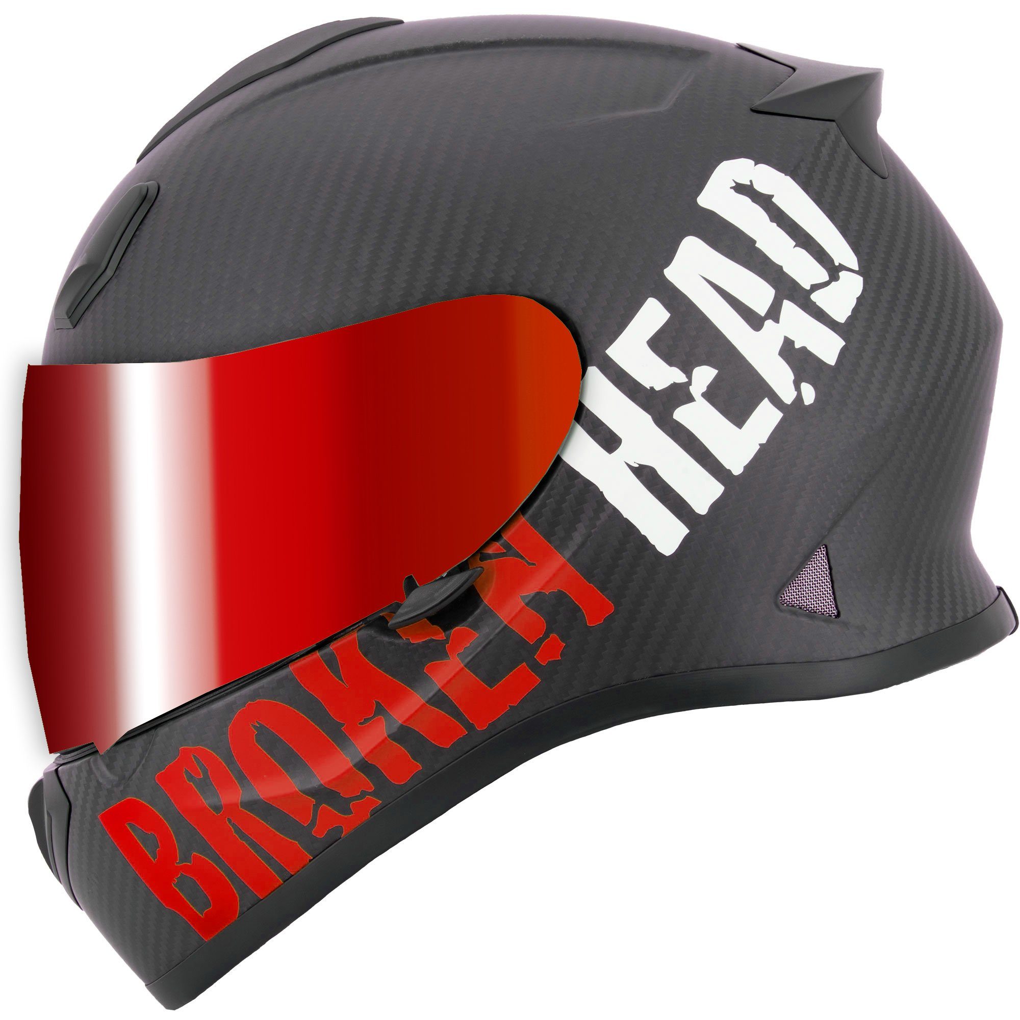 Broken Head Motorradhelm BeProud Carbon Rot - Integralhelm - Streethelm  (mit klarem und rot verspiegeltem Visier), LIMITED EDITION