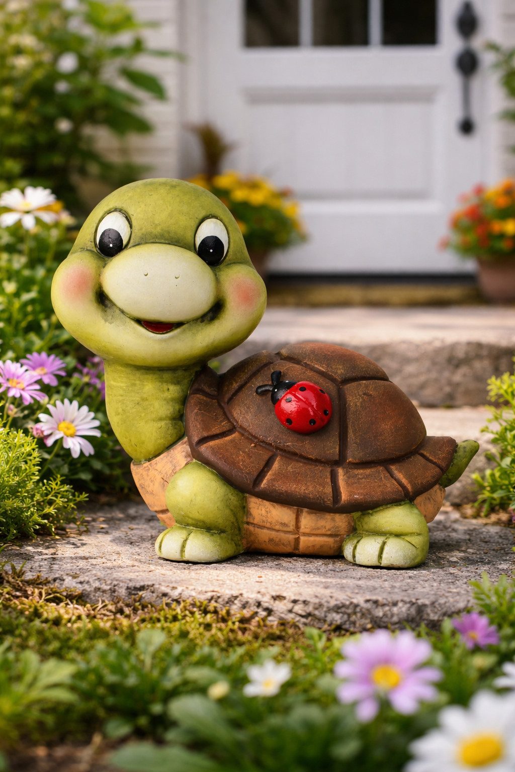 MF Gartenfigur Gartendeko Schildkröte Smila mit Marienkäfer aus Keramik 23cm, (1 St)