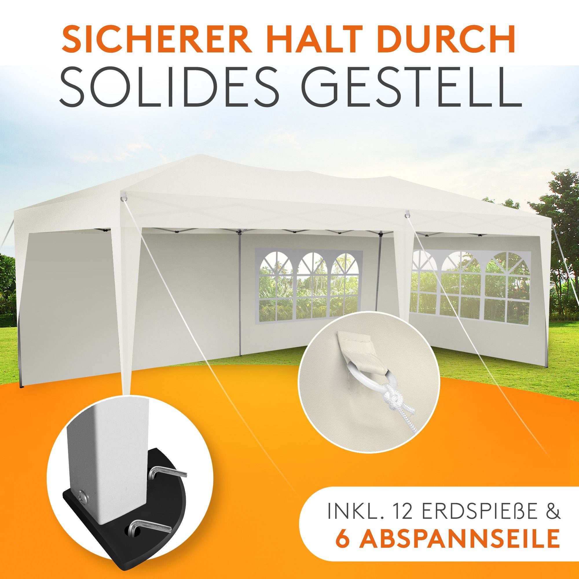 Kronenburg Partyzelt 3x6m wasserdicht - Gartenpavillon, Faltpavillon stabil, UV-Schutz 50+, mit 3 Seitenteilen – Bild 5 von 5