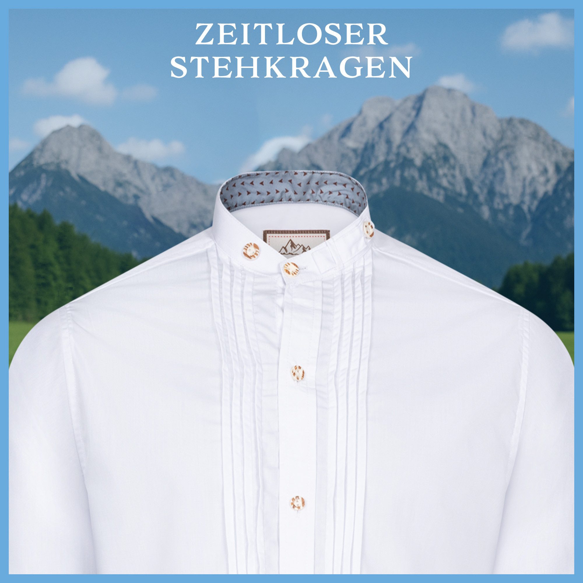 Steigenhöfer Manufaktur Trachtenhemd Langarm - Valentin - Herren Hemd mit Stehkragen - Hornoptik-Knöpfe Traditionell bayrisches Hemd mit angenehmen Tragekomfort - Oktoberfest