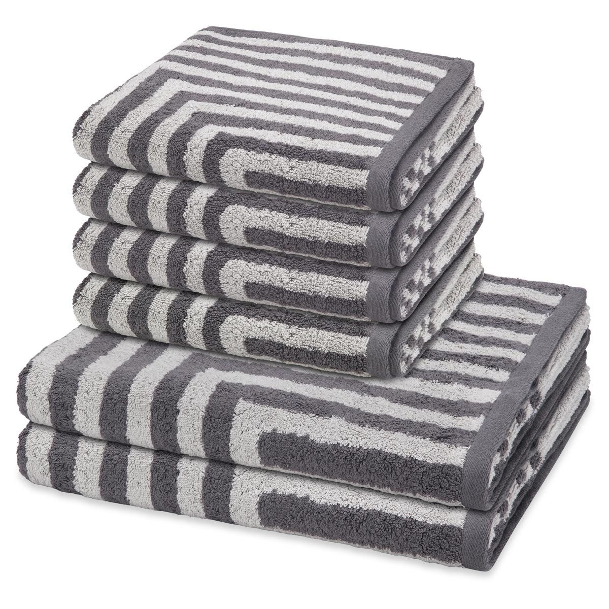 ROSS Handtuch Set Grafik, Frottee (Spar-Set, 6-St), 4 X Handtuch 2 X Duschtuch im Set - Baumwolle - Saugstark