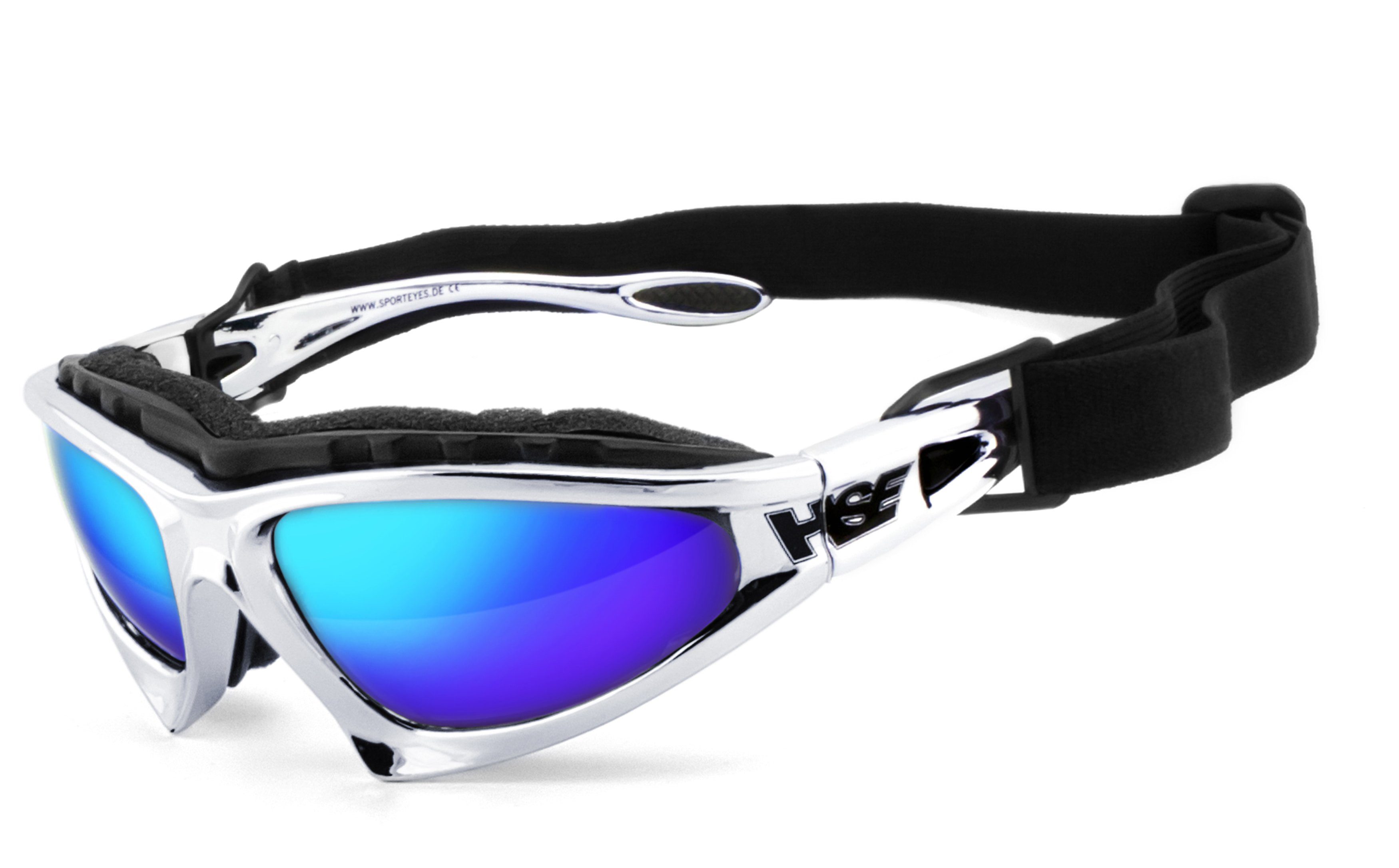 HSE - SportEyes Motorradbrille durch Steinschlagbeständig Kunststoff-Sicherheitsglas Blue FALCON-X