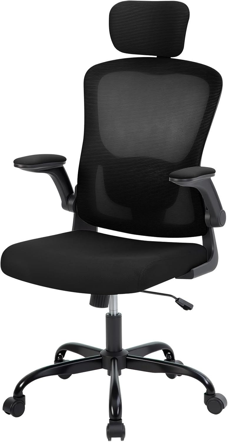 GarveeMore Bürostuhl Ergonomischer mit erstellbare Lendenwirbelstütze und Kopfstütze, Home-Office-Stuhl,Gaming-Stuhl mit hoher Rückenlehne aus Netzstoff