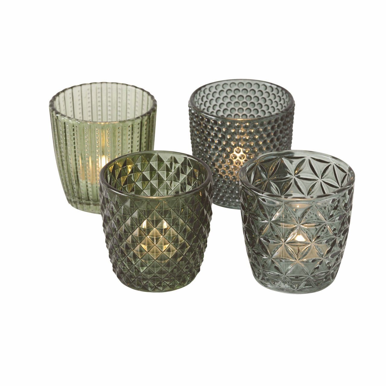 Windlicht Glas Teelichthalter 4er transparent grün