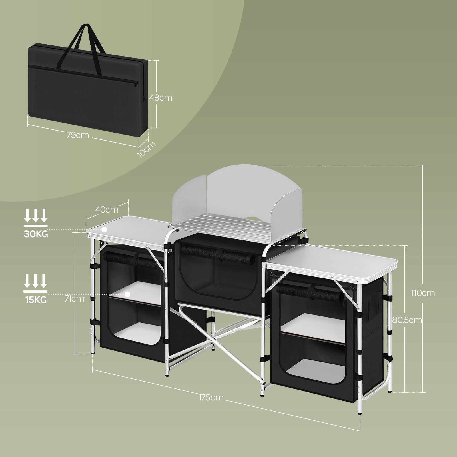 Woltu Campingschrank (1-St) faltbar, Outdoor Küche mit Arbeitsplatten Staufächern
