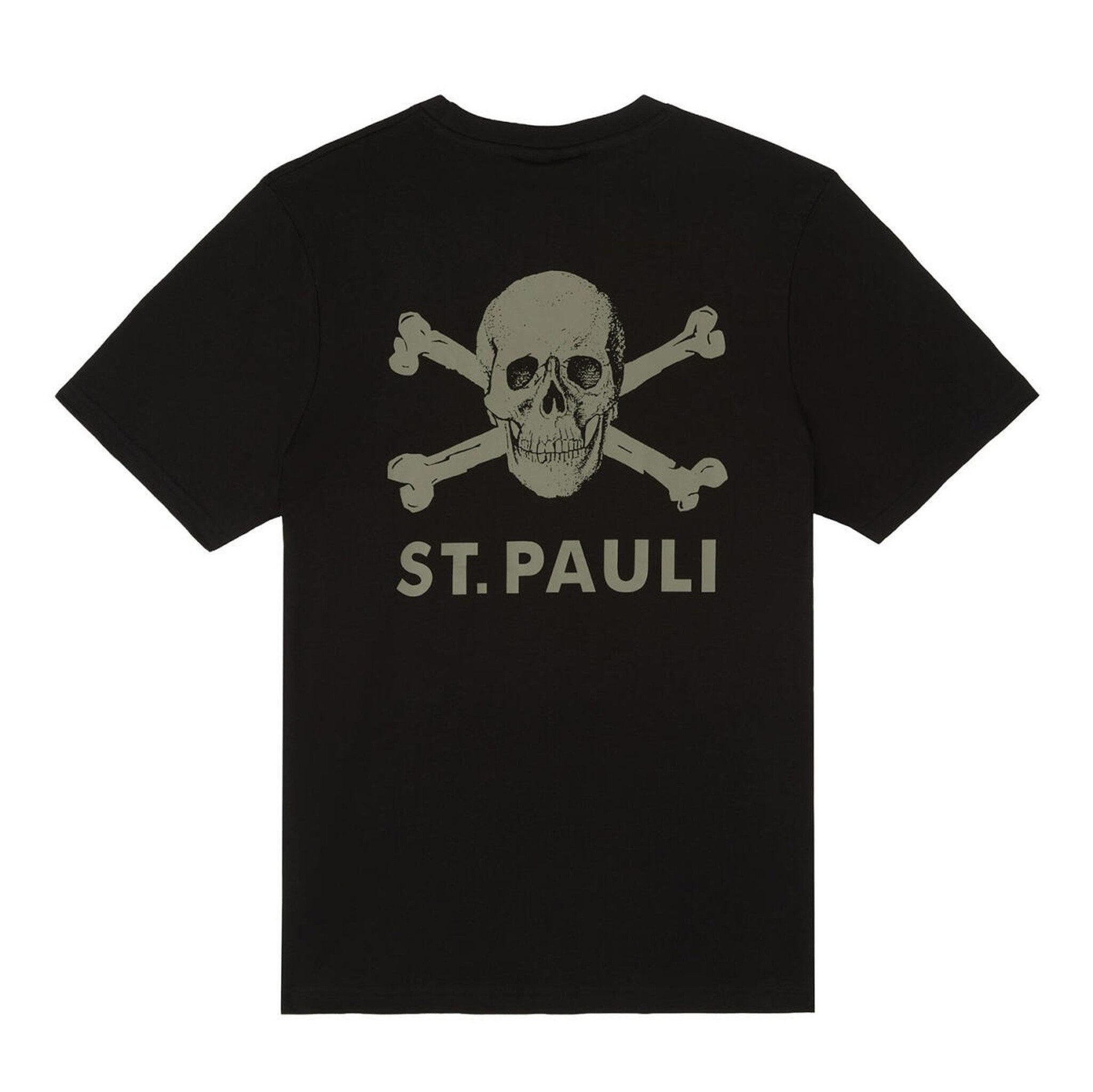 FC St. Pauli T-Shirt FC St. Pauli - T-Shirt Black-Olive Totenkopf mit Rückenprint - schwarz