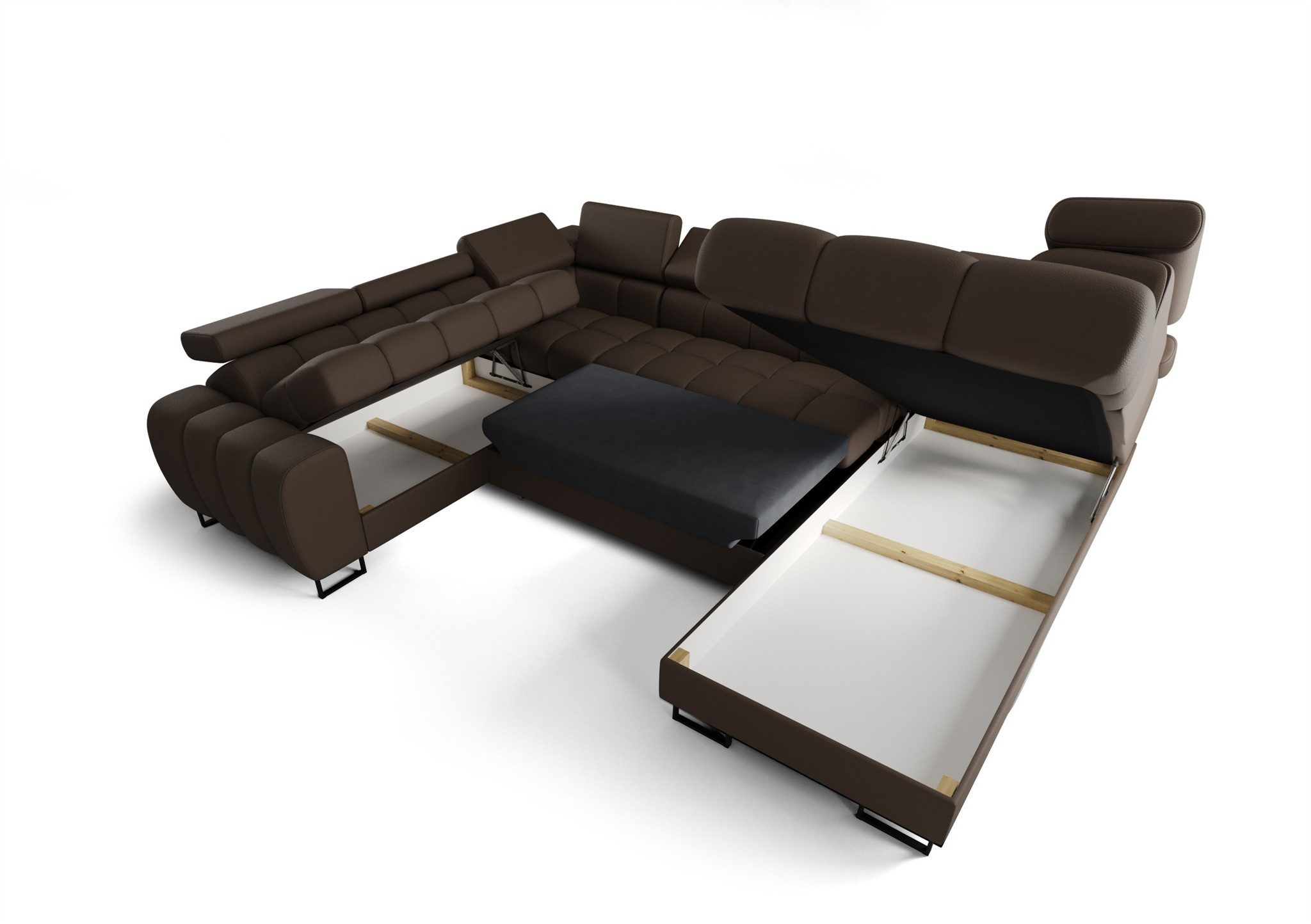 Fun Möbel Wohnlandschaft Schlafsofa BASTIEN XL mit Ottomanen in Stoff, inkl. Bettkästen, mit Rundumbezug, ausziehbare Liegefläche