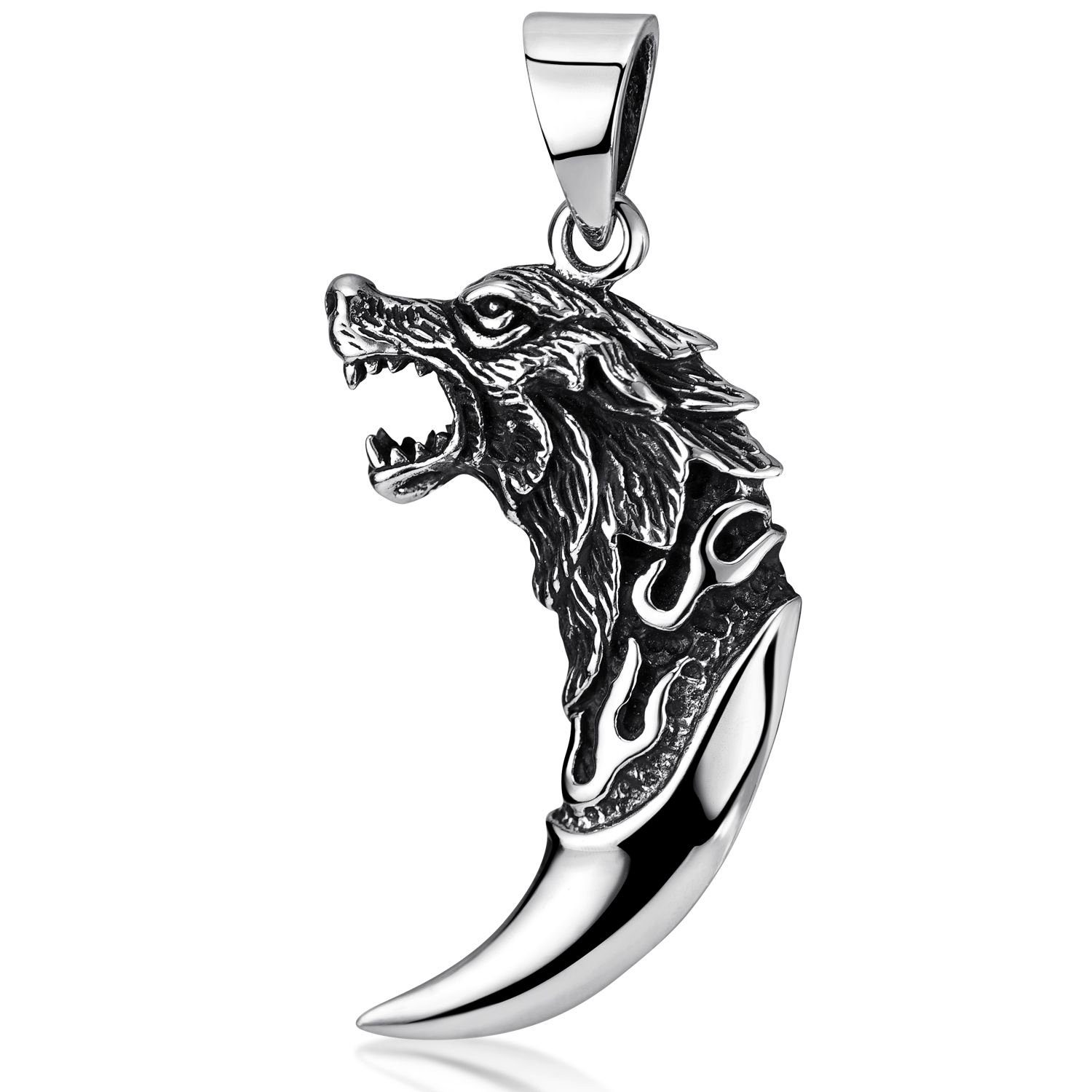 Materia 925 Wolfszahn KA-76, Kettenanhänger massiv Sterling / Herren Silber, Wolf geschwärzt