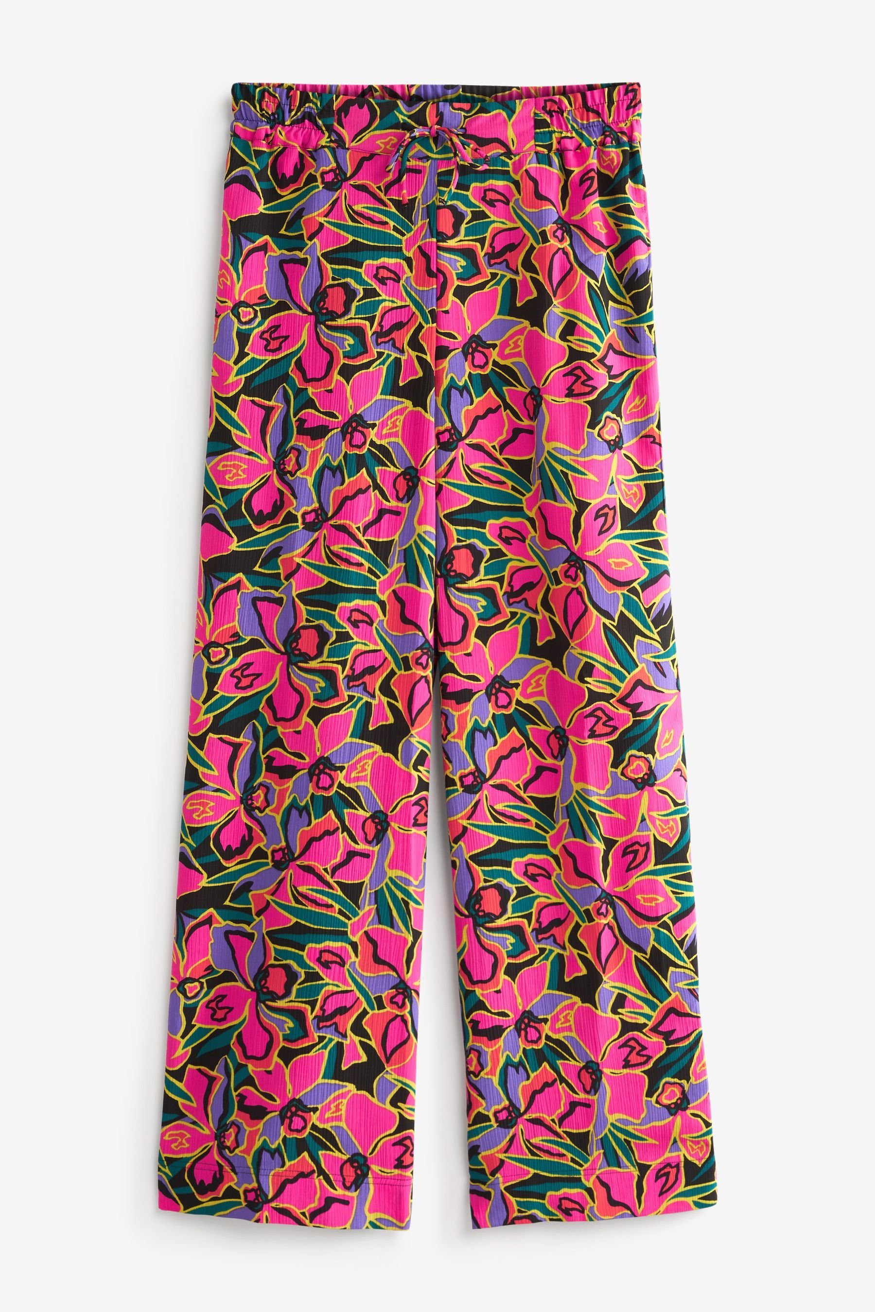 Next Marlene-Hose Strukturierte Hose mit weitem Bein (1-tlg) Pink Floral