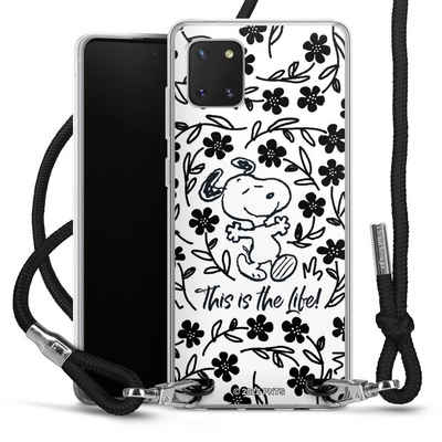 DeinDesign Handyhülle Peanuts Blumen Snoopy Snoopy Black and White This Is The Life, Samsung Galaxy Note 10 lite Handykette Hülle mit Band Cover mit Kette