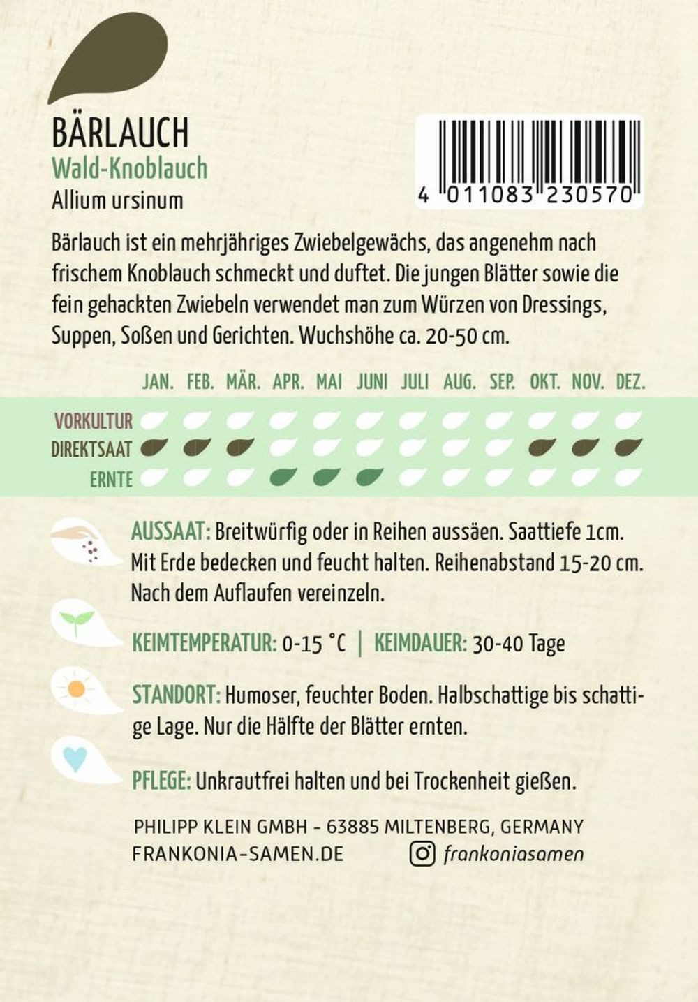 FRANKONIA Kräutersamen Bärlauch, Wald-Knoblauch - Kräuter-Samen Gewürz Saatgut Samen, Aium fistuosum