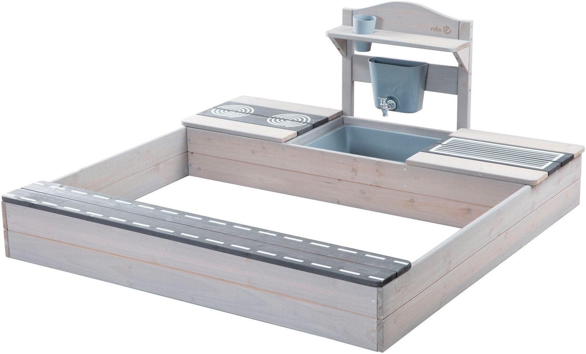 roba® Sandkasten 117 x 118 x 54 cm, mit Matschküche, grau