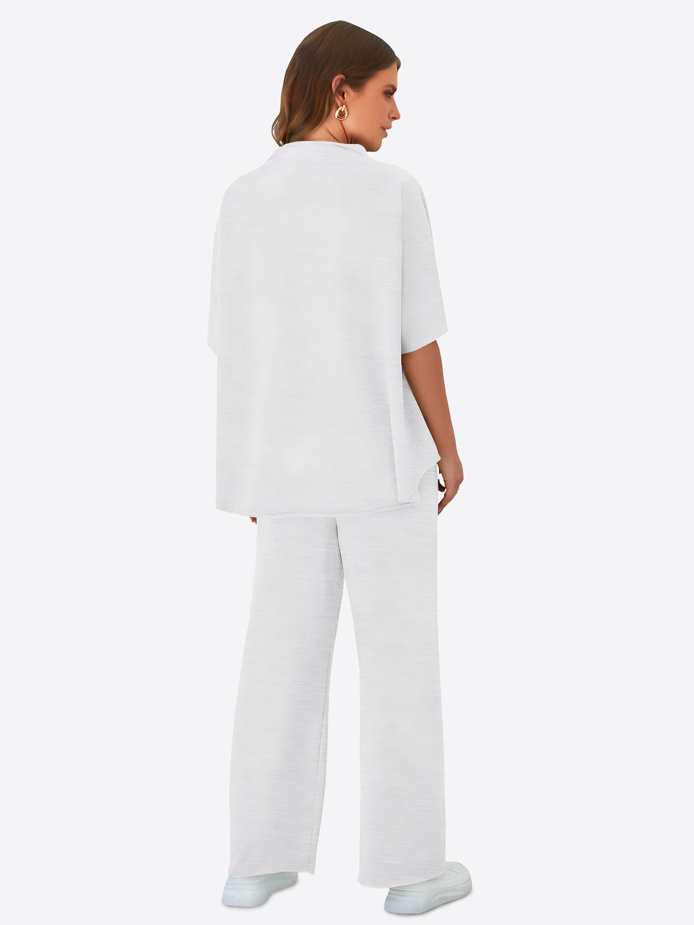 Imily Bela Hausanzug Damen Lounge-Set (Set, 2 tlg., Pullover-Oberteil mit 3/4-Fledermausärmeln + weite Hosen) Einfarbig