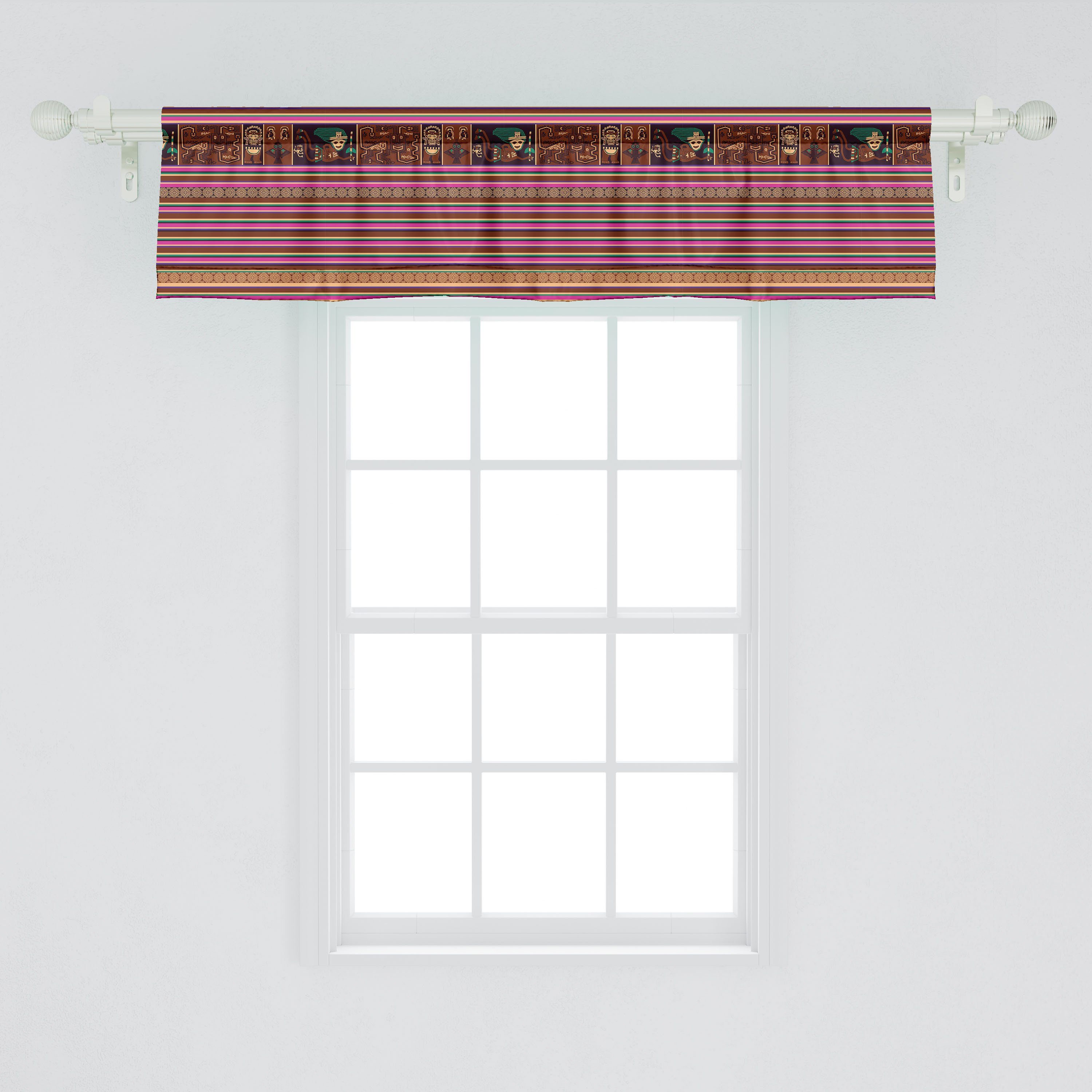 Küche mit Folk Scheibengardine Ethnisch Dekor für Microfaser, Volant Motive Vorhang Schlafzimmer Stripes Abakuhaus, Stangentasche,