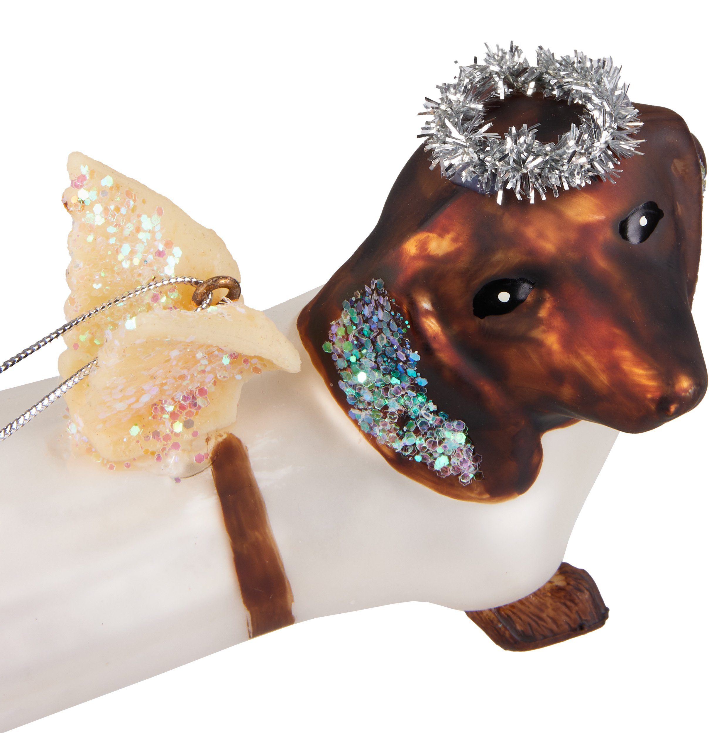 BRUBAKER Baumkugel aus - (1-tlg), cm Christbaumschmuck, Engel Lustige Anhänger Weiß Mundgeblasener Handbemalte Weihnachten Weihnachtskugel Glas - Dackel - Hund 12,9 Christbaumschmuck