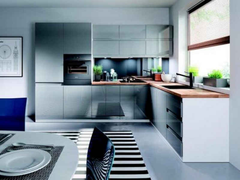 JVmoebel Esszimmer-Set, Moderne Küche L Zeile Küchen Schrank Design Möbel Maßfertigung Küchenzeile Grau