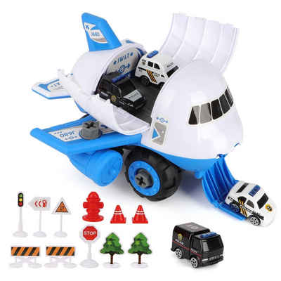 BeebeeRun Spielzeug-Flugzeug »DIY Flugzeug Spielset mit Fahrzeugen Lernspielzeug Set«, (Set, Flugzeugspielsets Geschenk für Kleinkinder über 3 Jahre), mit 1 großes Flugzeug, 4 legiertes Auto Spielzeugautos