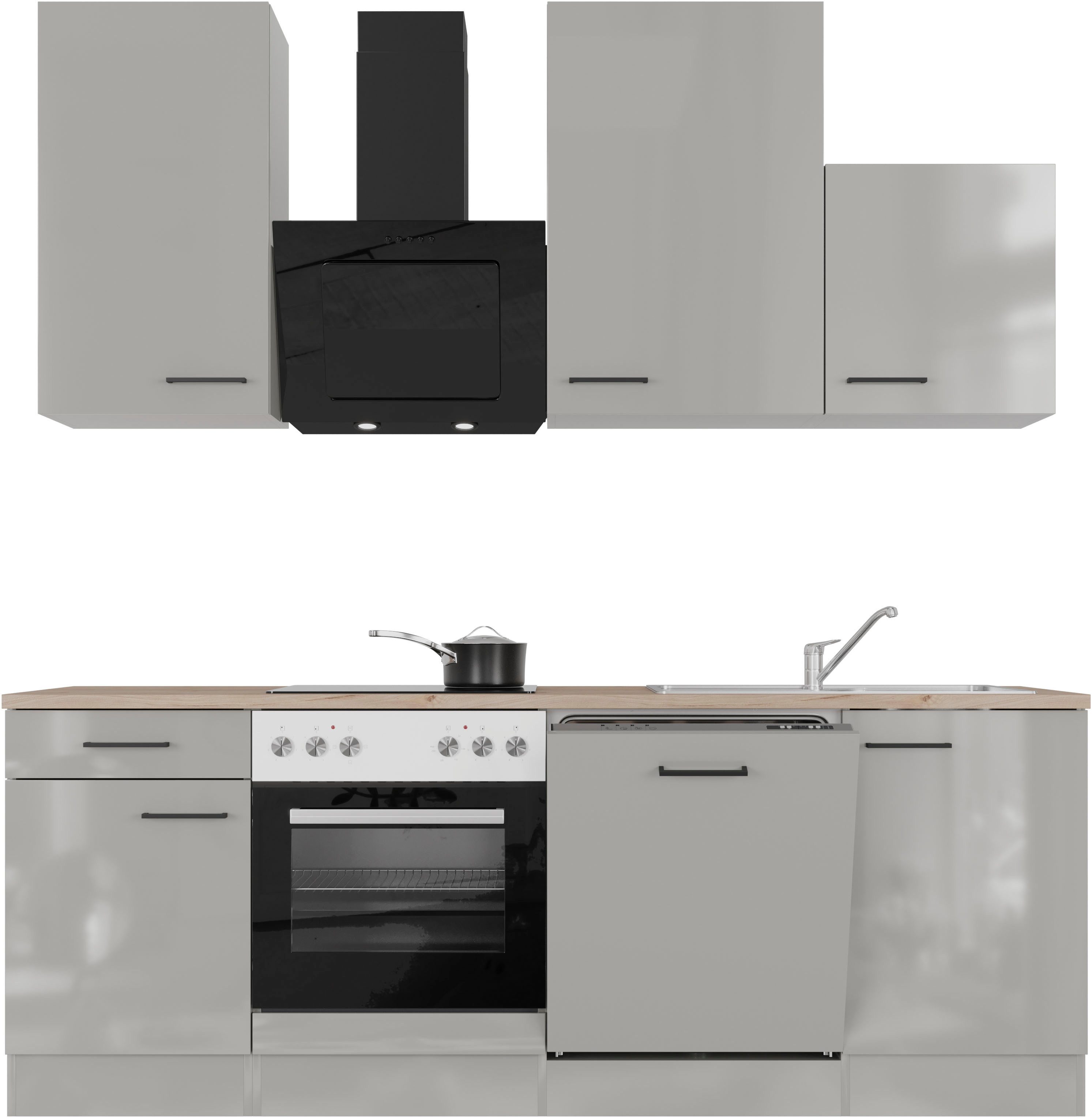 Flex-Well Exclusiv Küchenzeile 1701-017 Lund 220 cm Lichtgrau glänzend-Rauc günstig online kaufen