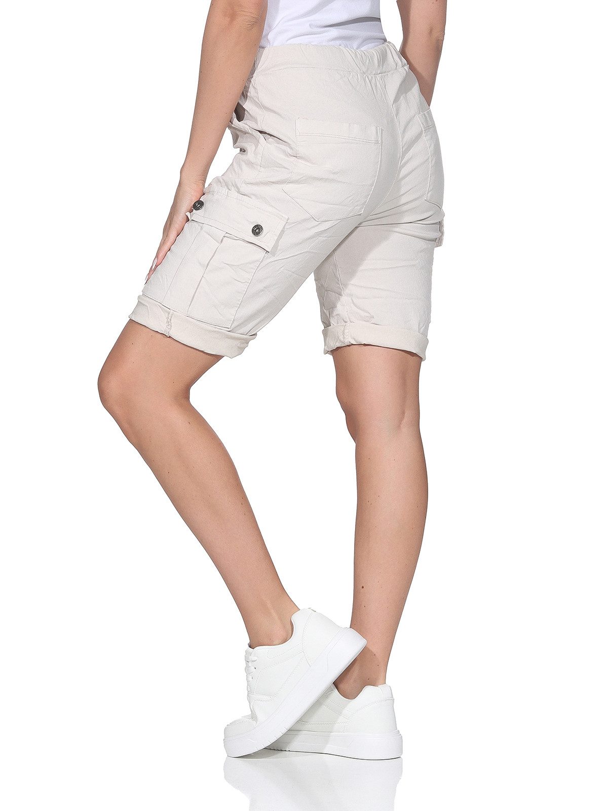 OriginalYou Cargoshorts Damen kurze Sommer Hose Stretch Bermuda Gummizug und Schnürung moderner Knitterlook, mit Gummizug & Schnürung