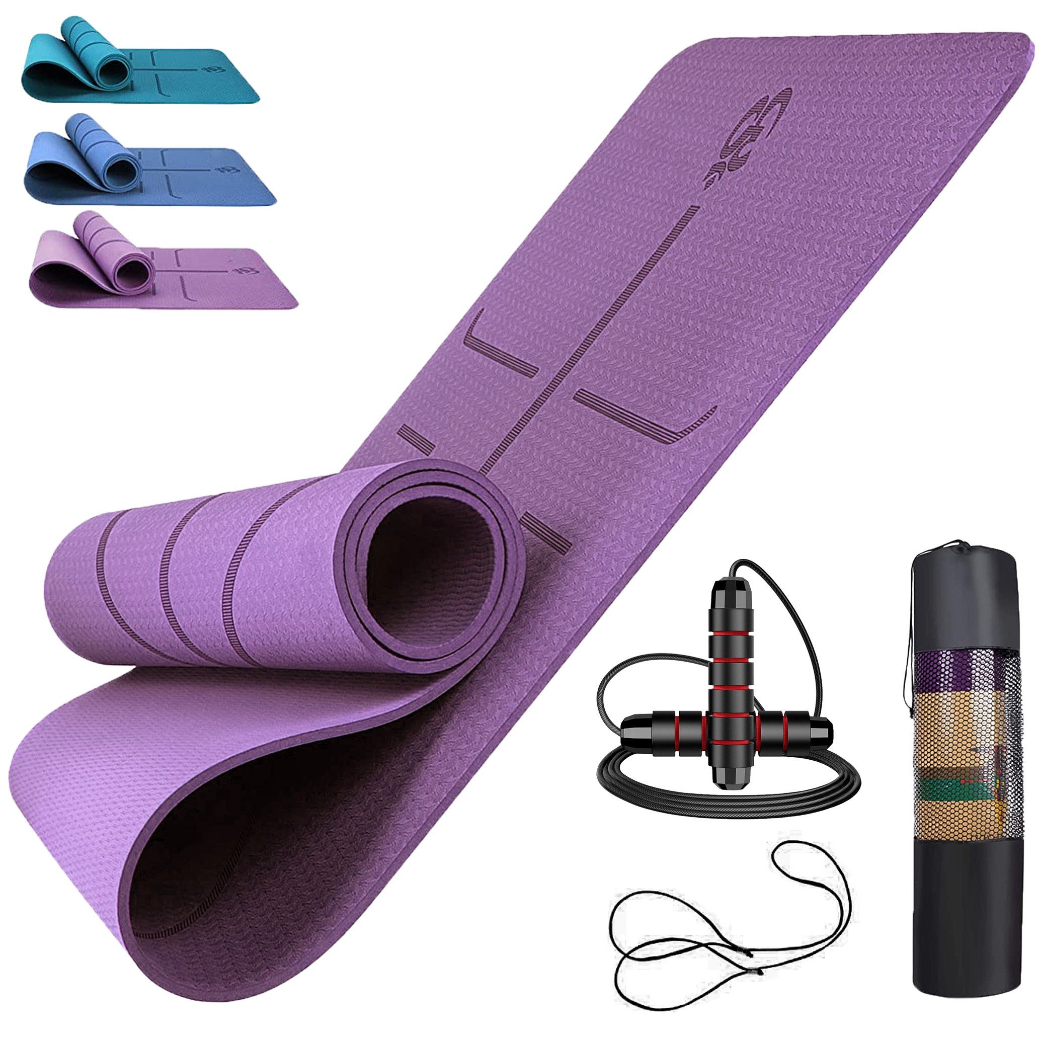 rutschfeste Yogamatte Pilates Matte mit Ausrichtungslinien Schadstofffrei TPE 