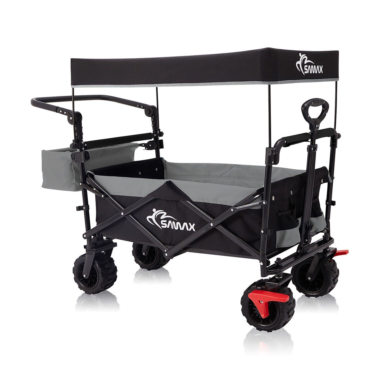 Bollerwagen Faltbarer Offroad mit Dach - Schwarz / Grau