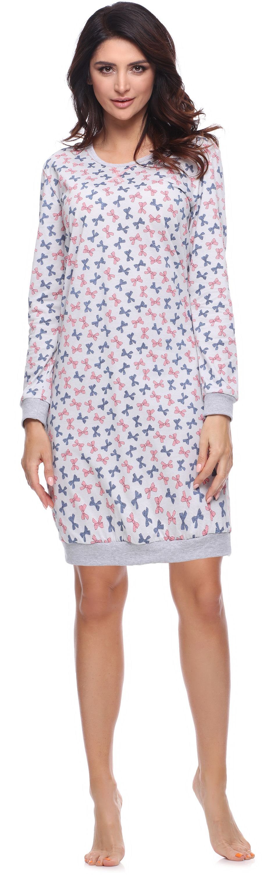 Merry Style Nachthemd Damen Baumwolle Nachthemd aus Langarm MS10-180 Schleife Melange (1-tlg)