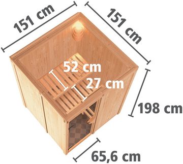 Karibu Sauna Milaja, BxTxH: 151 x 151 x 198 cm, 68 mm, (Set) 3,6-kW-Plug & Play Ofen mit externer Steuerung
