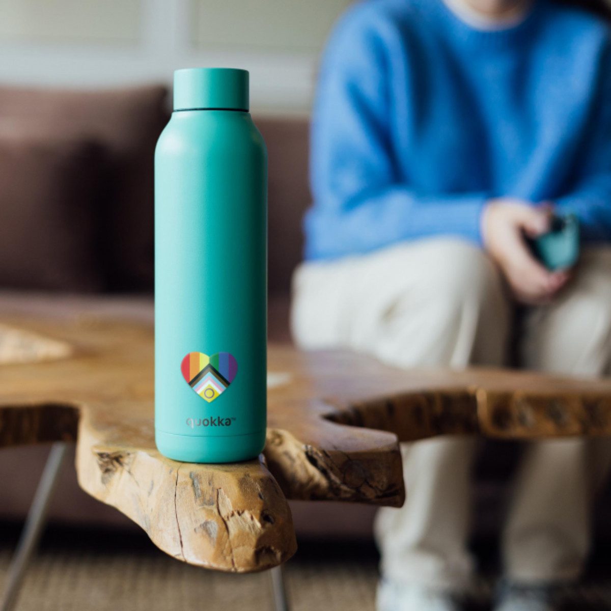 Quokka Trinkflasche Pride Türkis Edelstahl isoliert 630 ml Thermoflasche, Thermofunktion